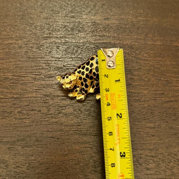 VTG Park Lane Brooch Leopard Jaguar Cat Pin Pendant Black Enamel Gold Crystal - Picture 15 of 15